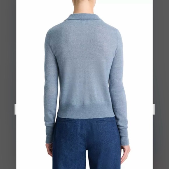 Vince Wool-Silk-Cashmere Blend Polo Collared Sweater in Iris Water Size XL - Picture 3 of 8